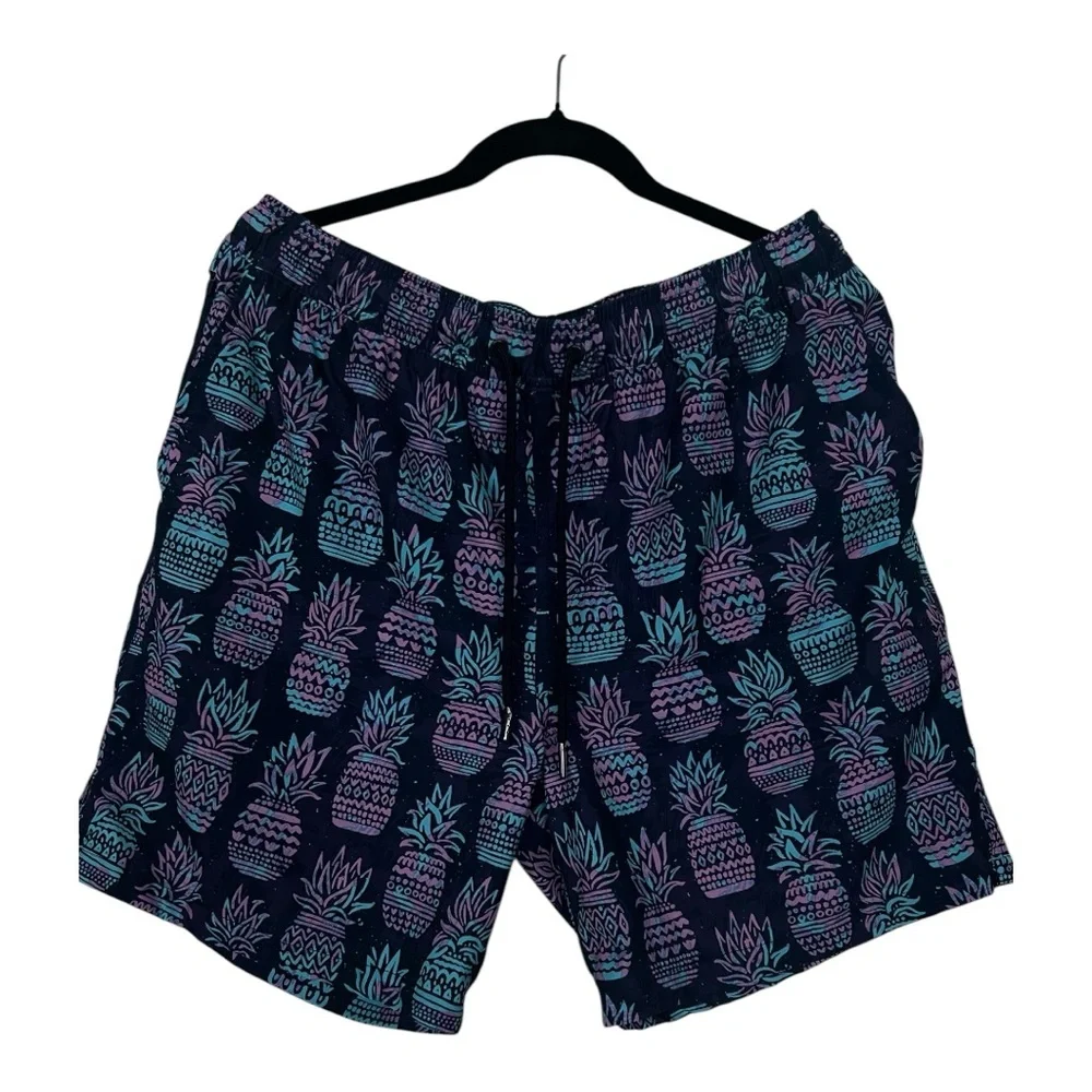 Goodfellow & Co Men's Pineapple Print Swim Trunks - Blue and Purple Size L